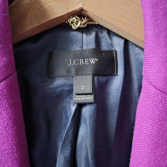 J Crew Long Wool Coat Pink Purple Tie Waist Trench Size 2 - Picture 4 of 8